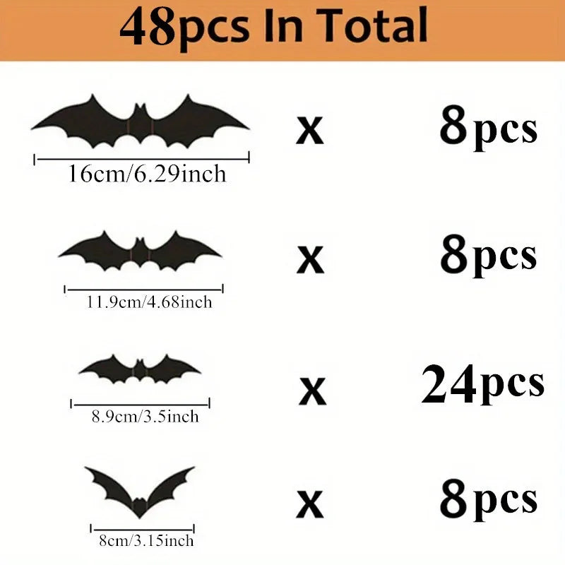 3D PVC Bat Wall Stickers – Halloween Scary Decorations & Party Props
