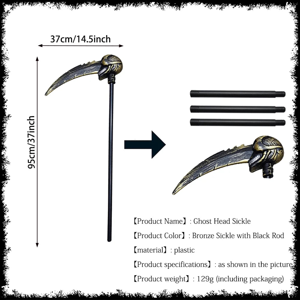 Halloween Horror Props Grim Reaper Cape, Skull Mask, Gloves, Scythe for Adults & Kids