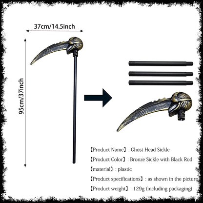 Halloween Horror Props Grim Reaper Cape, Skull Mask, Gloves, Scythe for Adults & Kids