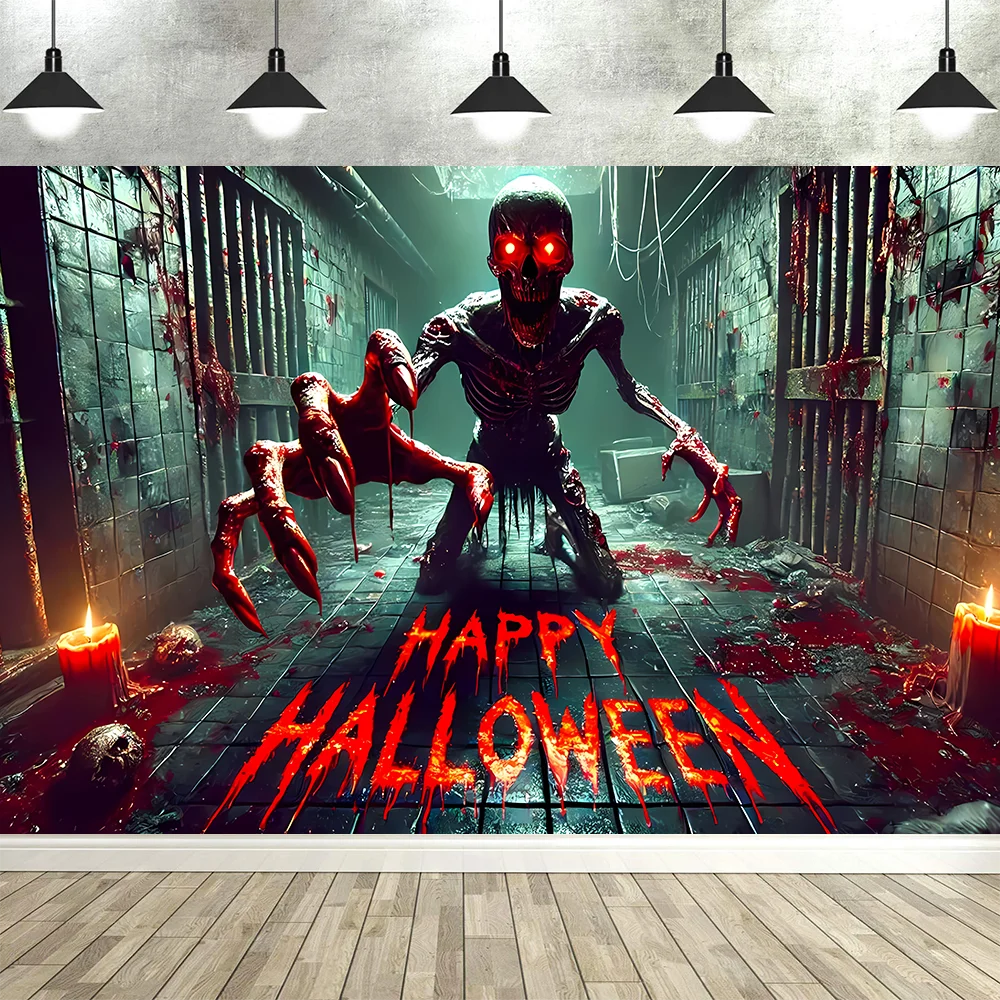 Zombie Horror Halloween Backdrop – Bloody Ghost Shadow Banner