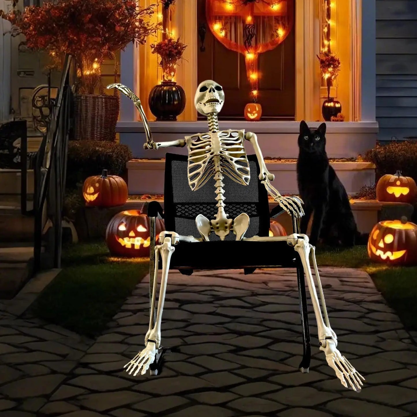 Life-Size Halloween Skeleton with Posable Joints for Garden & Spooky Photo Props