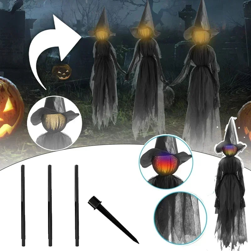 Halloween Colorful Glow 3 Hand-Holding Witches Sound-Activated Light-Up Decoration