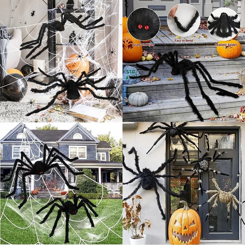 Giant Black Spider Halloween Decoration (30-200cm) for Haunted House & Party