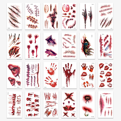 24 Sheets 3D Halloween Fake Scar & Zombie Temporary Tattoos for Adults