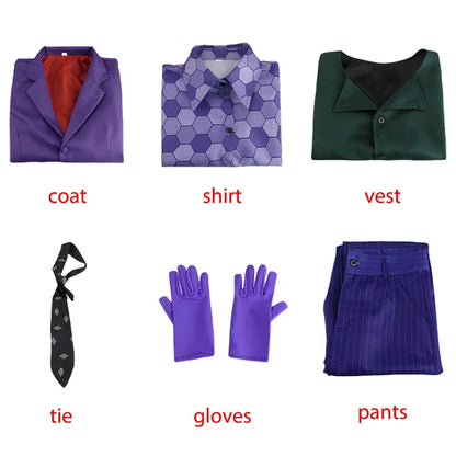 BEAST KINGDOM Movie Joker Cosplay, Purple Suit & Green Wig, Halloween Party Costume,