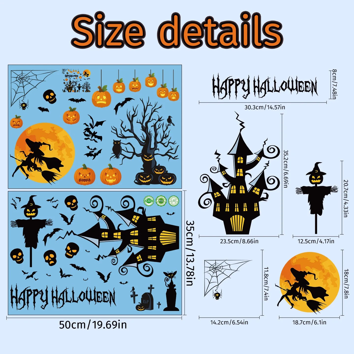 Halloween Spider & Skull Electrostatic Stickers for Party & Window Decor