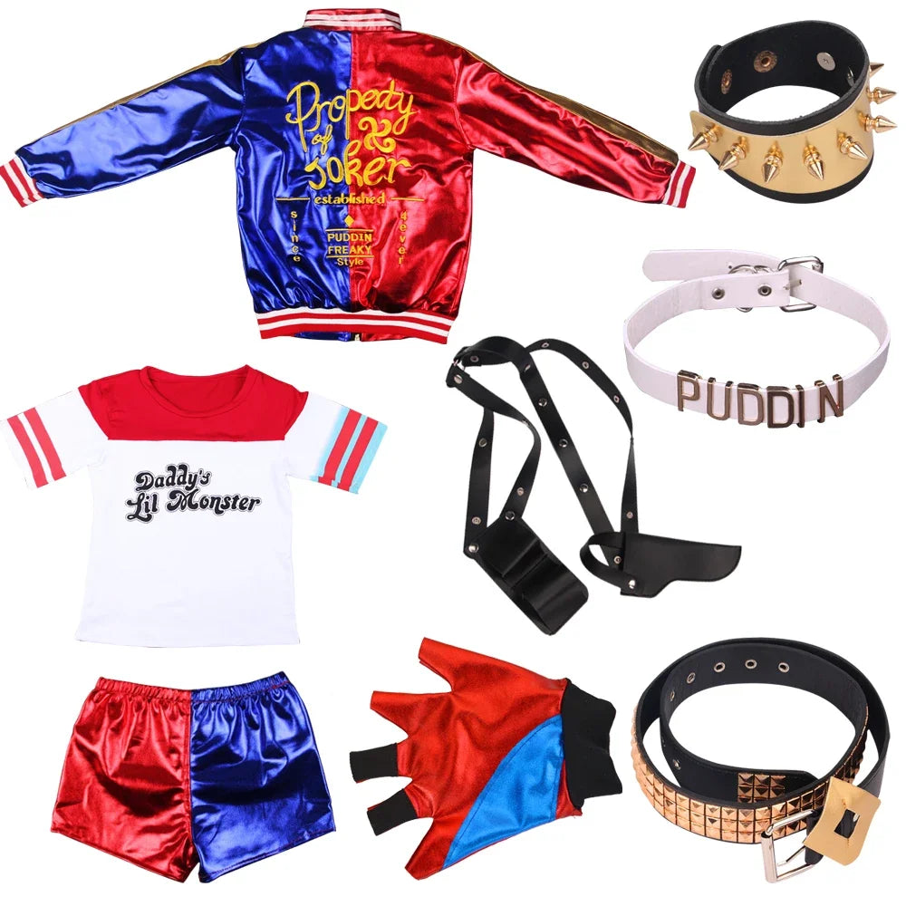 Adult Women's Joker Cosplay Costume, Halloween Party Outfit with Wig, T-shirt & Jacket