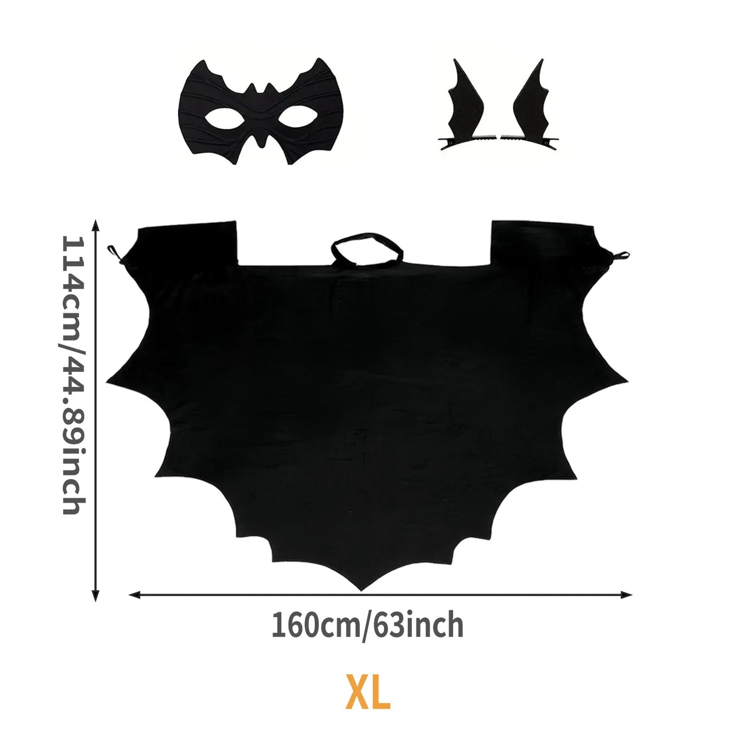 Halloween Bat Costume for Adults – Wing Cape, Eye Mask & Hair Clips