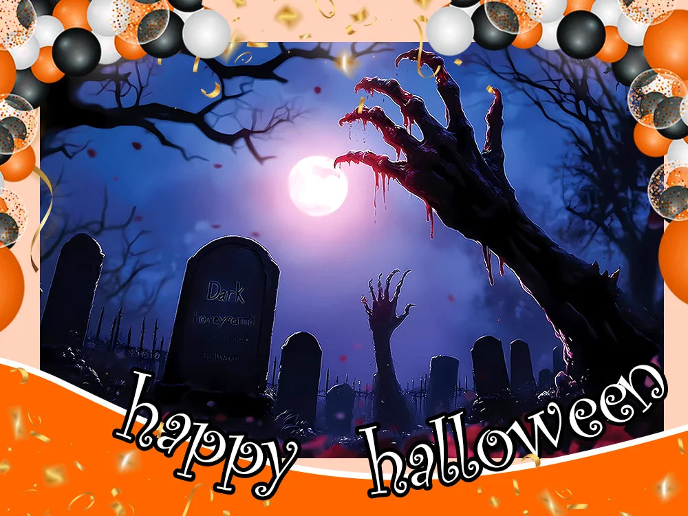 Zombie Horror Halloween Backdrop – Bloody Ghost Shadow Banner