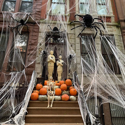 Halloween Super Stretch Spider Webs with Fake Spiders for Scary Party & Horror Decor