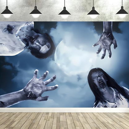 Zombie Horror Halloween Backdrop – Bloody Ghost Shadow Banner