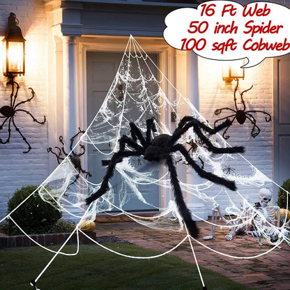 Giant Spider & Huge Web Halloween Decoration for Indoor & Outdoor Haunted Props
