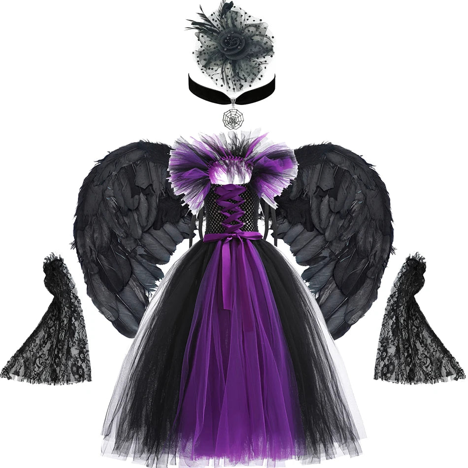 Maleficent Girls Halloween Cosplay Dress – Handmade Tulle Luxury Gown