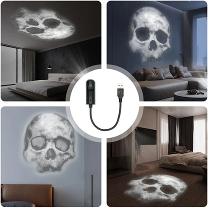 360° Rotatable Skull LED Night Light with Palm Prints & Faces - USB Halloween Decor