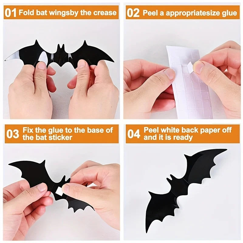 3D PVC Bat Wall Stickers – Halloween Scary Decorations & Party Props
