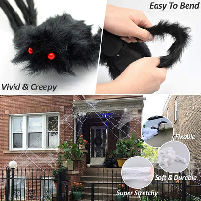 Giant Halloween Black Spider (30/90/150cm) with Web for Home & Haunted House Decor