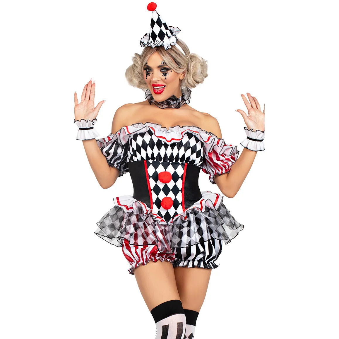 Women’s Clown Cosplay Costume, Halloween Circus Outfit, Stage Performance Dress