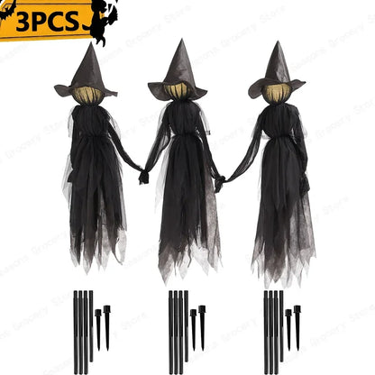 Halloween Colorful Glow 3 Hand-Holding Witches Sound-Activated Light-Up Decoration