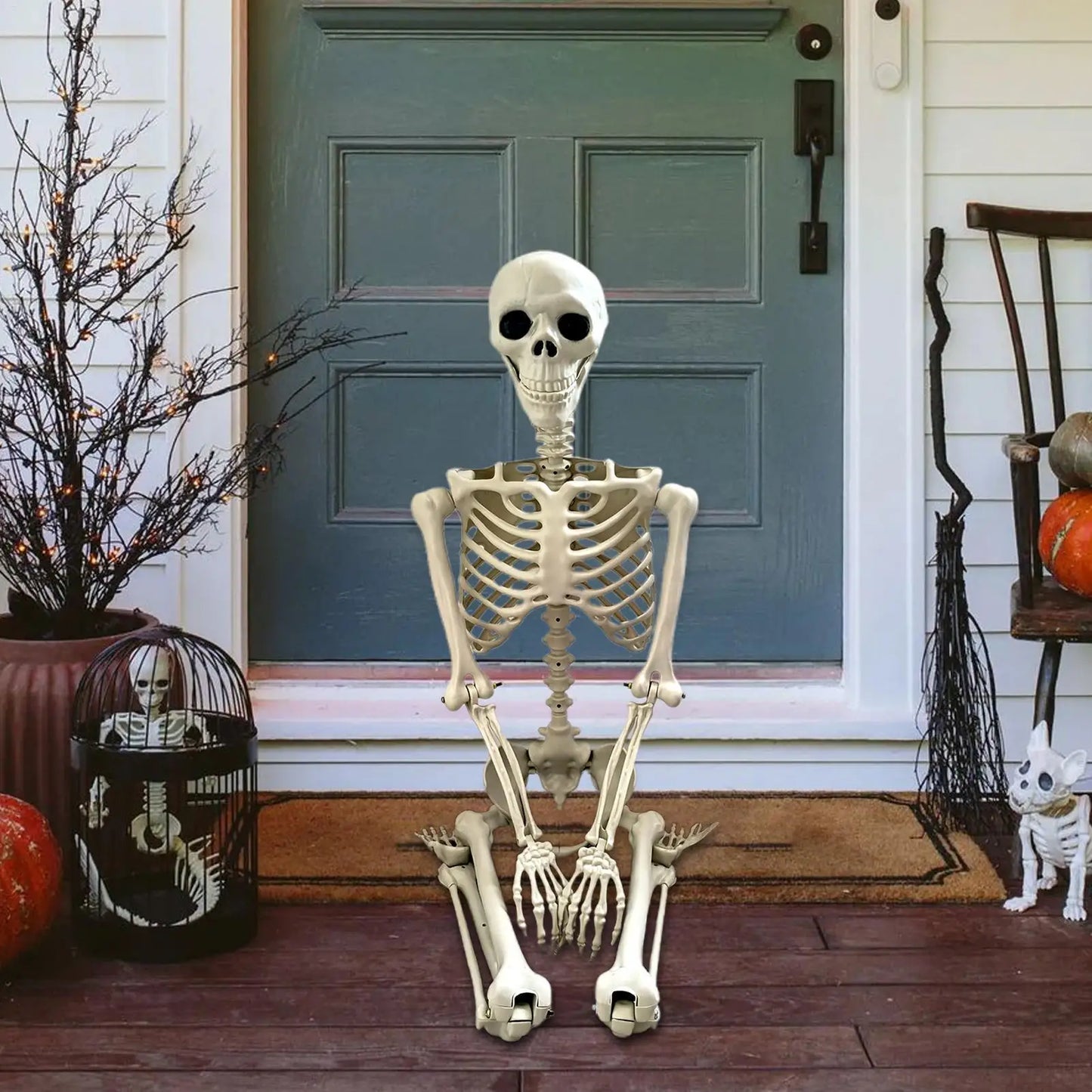 Life-Size Halloween Skeleton with Posable Joints for Garden & Spooky Photo Props