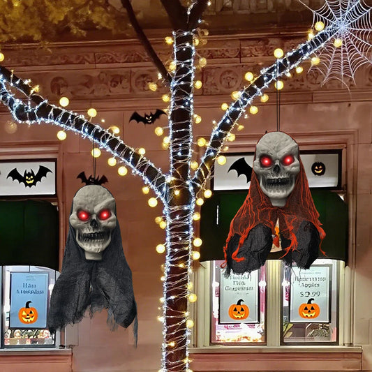 2PCS Halloween Hanging Skull Skeleton Ghost Decorations Horror Props