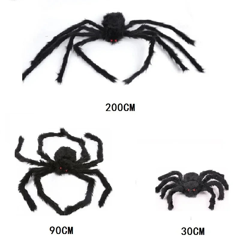 Giant Halloween Black Spider (30/90/150cm) with Web for Home & Haunted House Decor