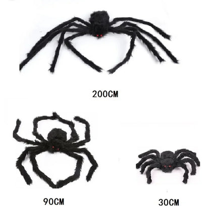 Giant Halloween Black Spider (30/90/150cm) with Web for Home & Haunted House Decor