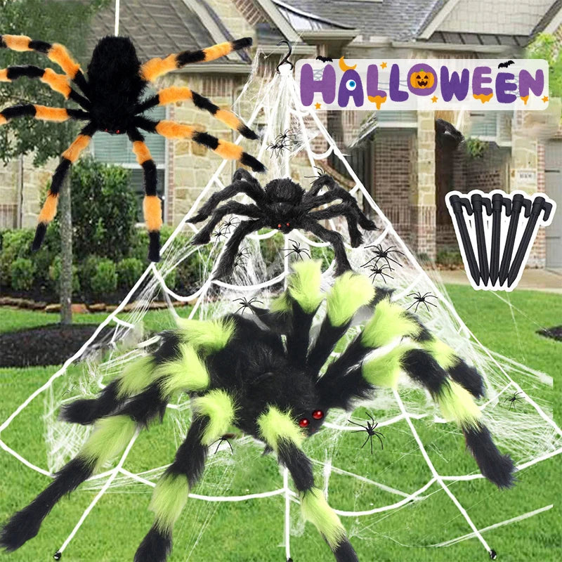 Giant Spider & Huge Web Halloween Decoration for Indoor & Outdoor Haunted Props