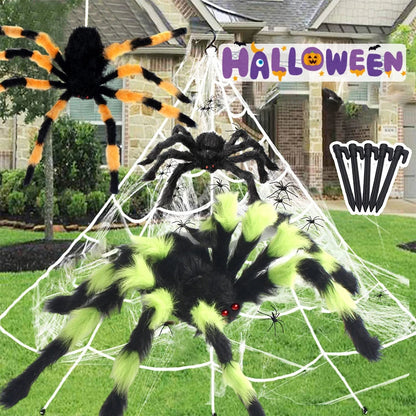 Giant Spider & Huge Web Halloween Decoration for Indoor & Outdoor Haunted Props