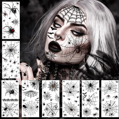 8 Sheets Realistic 3D Spider & Spiderweb Temporary Tattoos for Halloween