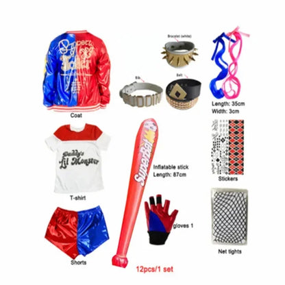 Kids Harleen Quinzel Joker Cosplay Set, Party Outfit with Jacket, Pants & T-shirt