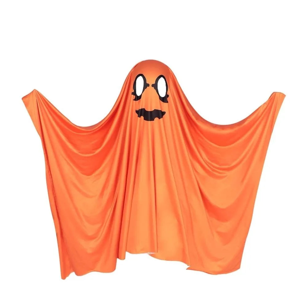 White Halloween Ghost Cloak, Spooky Trick-or-Treat Poncho with Hat