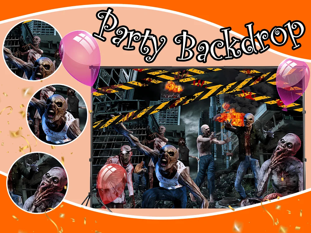 Zombie Horror Halloween Backdrop – Bloody Ghost Shadow Banner