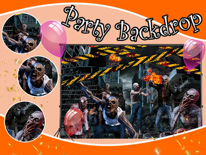 Zombie Horror Halloween Backdrop – Bloody Ghost Shadow Banner