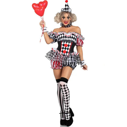 Women’s Clown Cosplay Costume, Halloween Circus Outfit, Stage Performance Dress