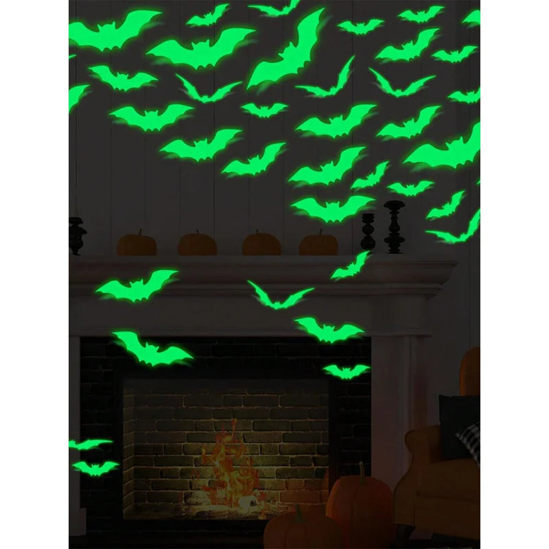 Glow-in-the-Dark Bat Wall Stickers – 16PCS Waterproof Halloween Decor