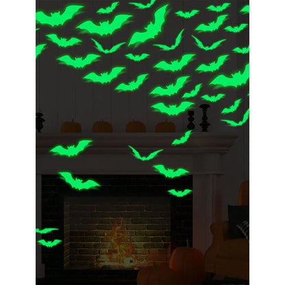 Glow-in-the-Dark Bat Wall Stickers – 16PCS Waterproof Halloween Decor