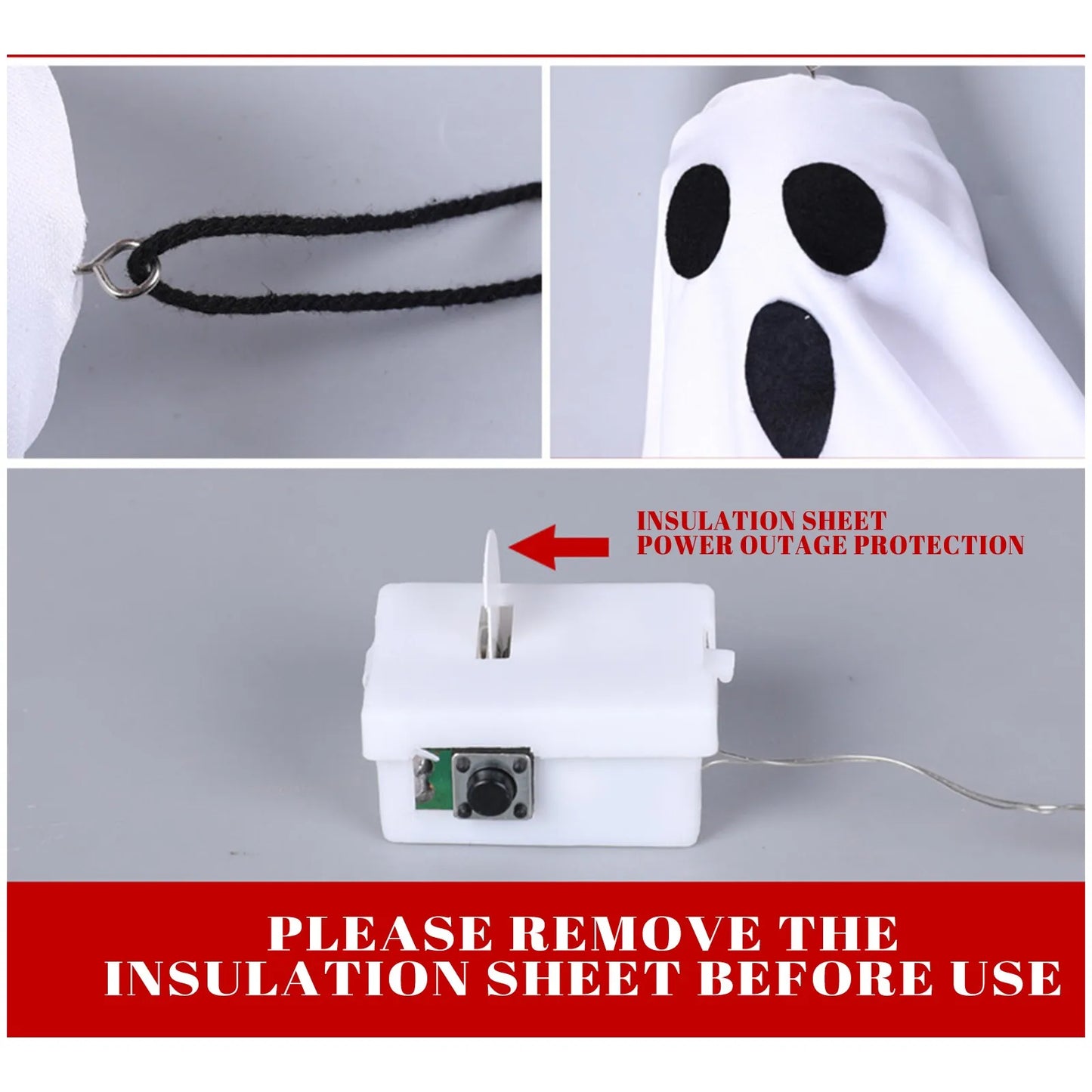 Halloween Light-Up Hanging Ghost Decorations for Tree, Window & Wall (50x40cm)