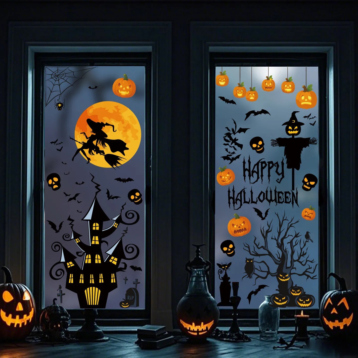 Halloween Spider & Skull Electrostatic Stickers for Party & Window Decor