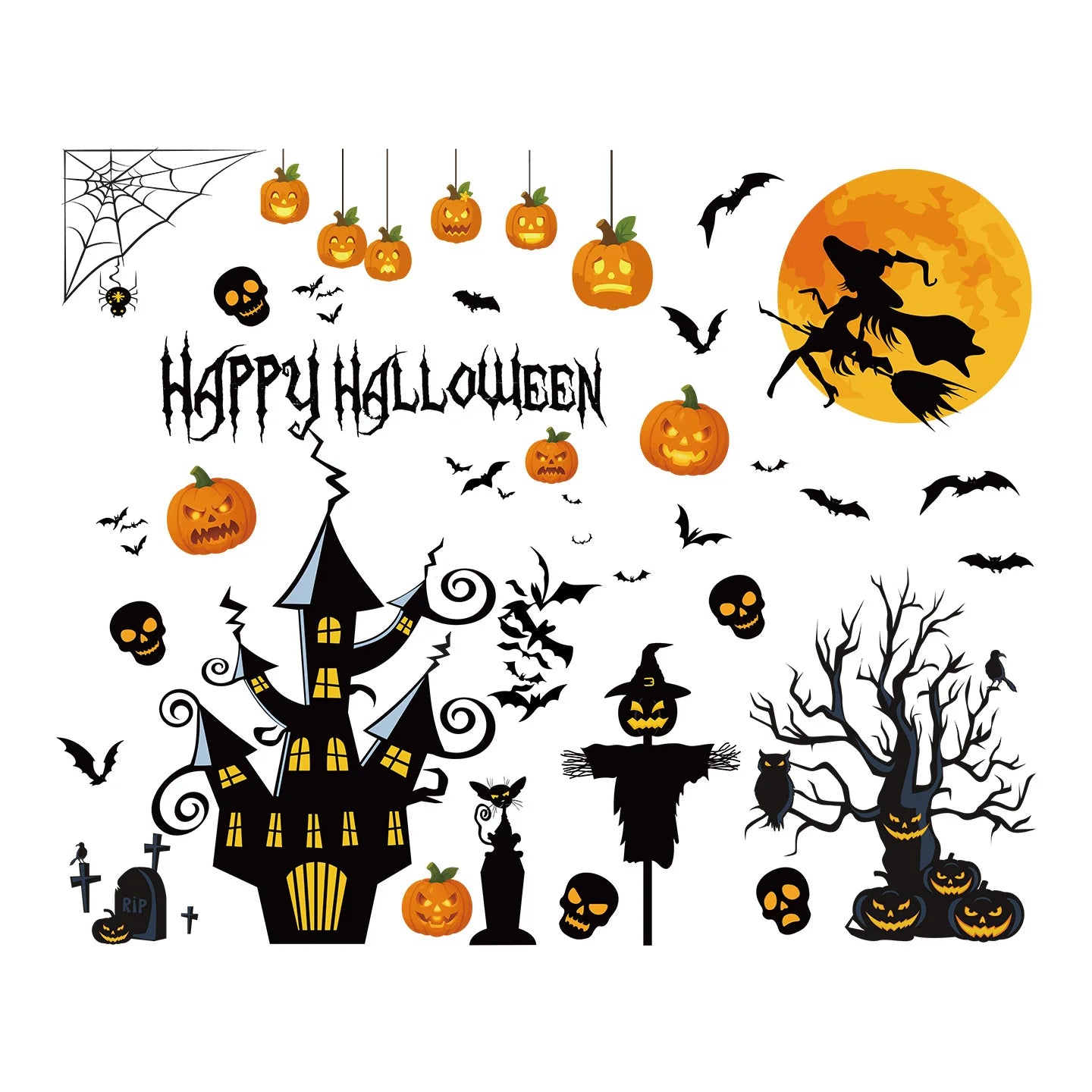 Halloween Spider & Skull Electrostatic Stickers for Party & Window Decor