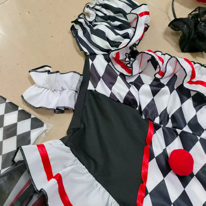 Women’s Clown Cosplay Costume, Halloween Circus Outfit, Stage Performance Dress