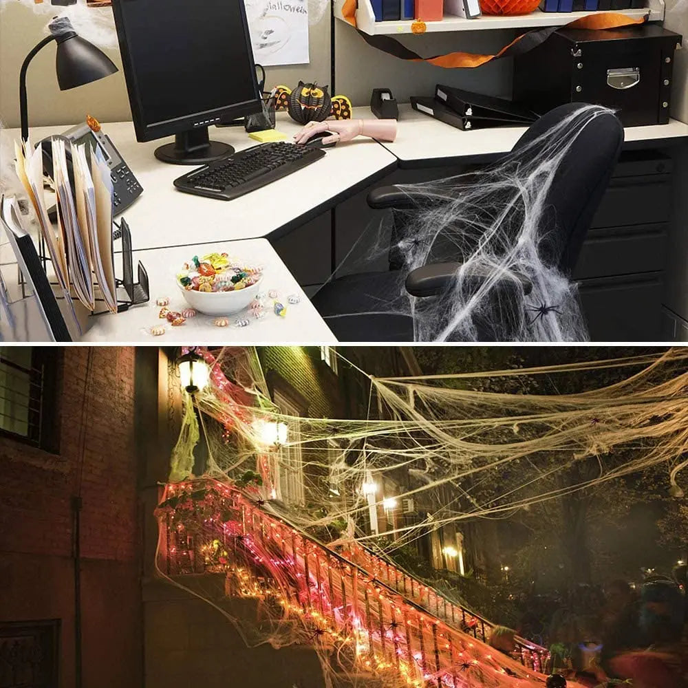 Halloween Super Stretch Spider Webs with Fake Spiders for Scary Party & Horror Decor