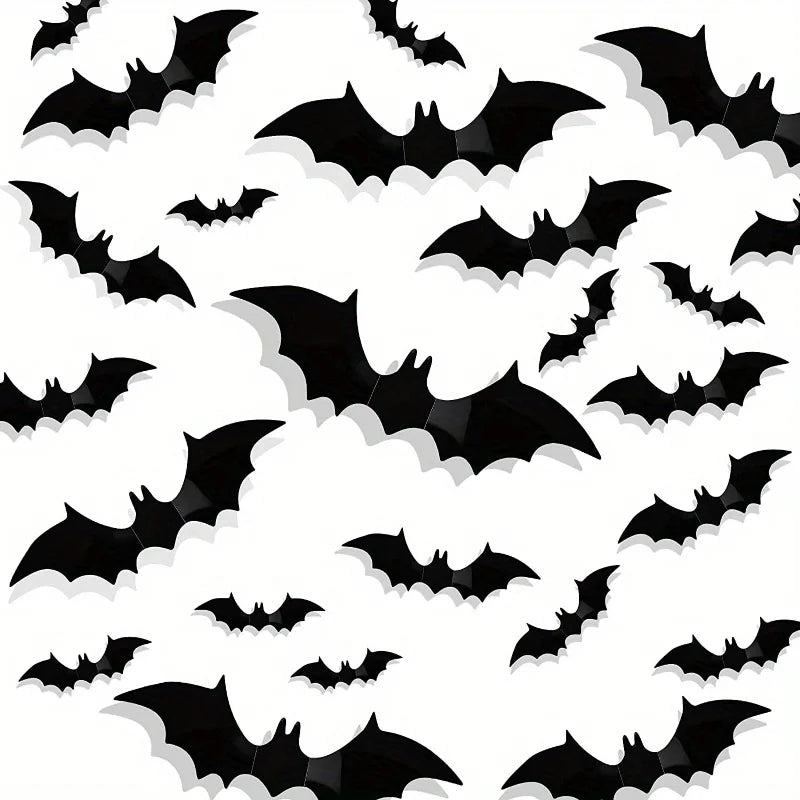Halloween 3D Bat Wall Stickers, Black PVC Bats, Scary Party Decor