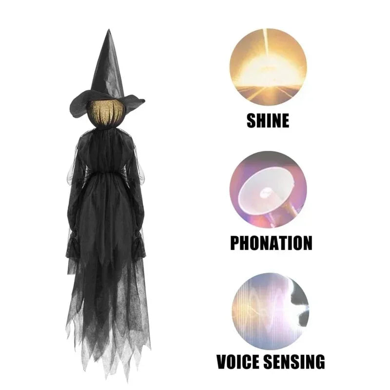 Halloween Colorful Glow 3 Hand-Holding Witches Sound-Activated Light-Up Decoration