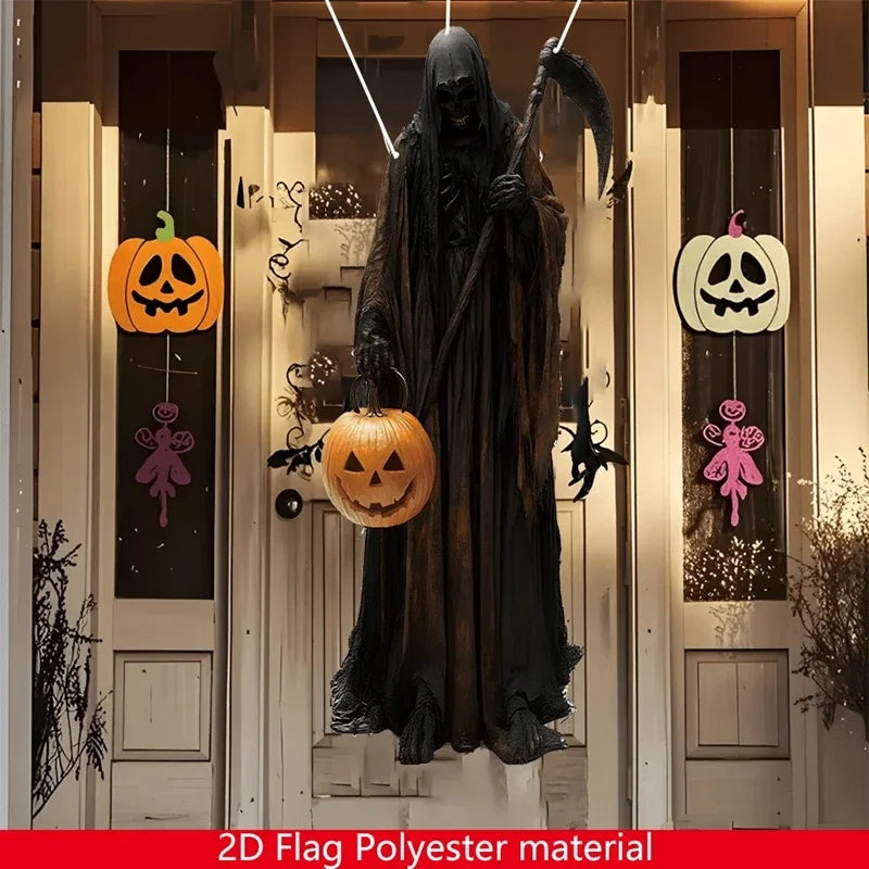 2D Halloween Evil Pumpkin Man Hanging Background Cloth for Indoor & Outdoor Decor