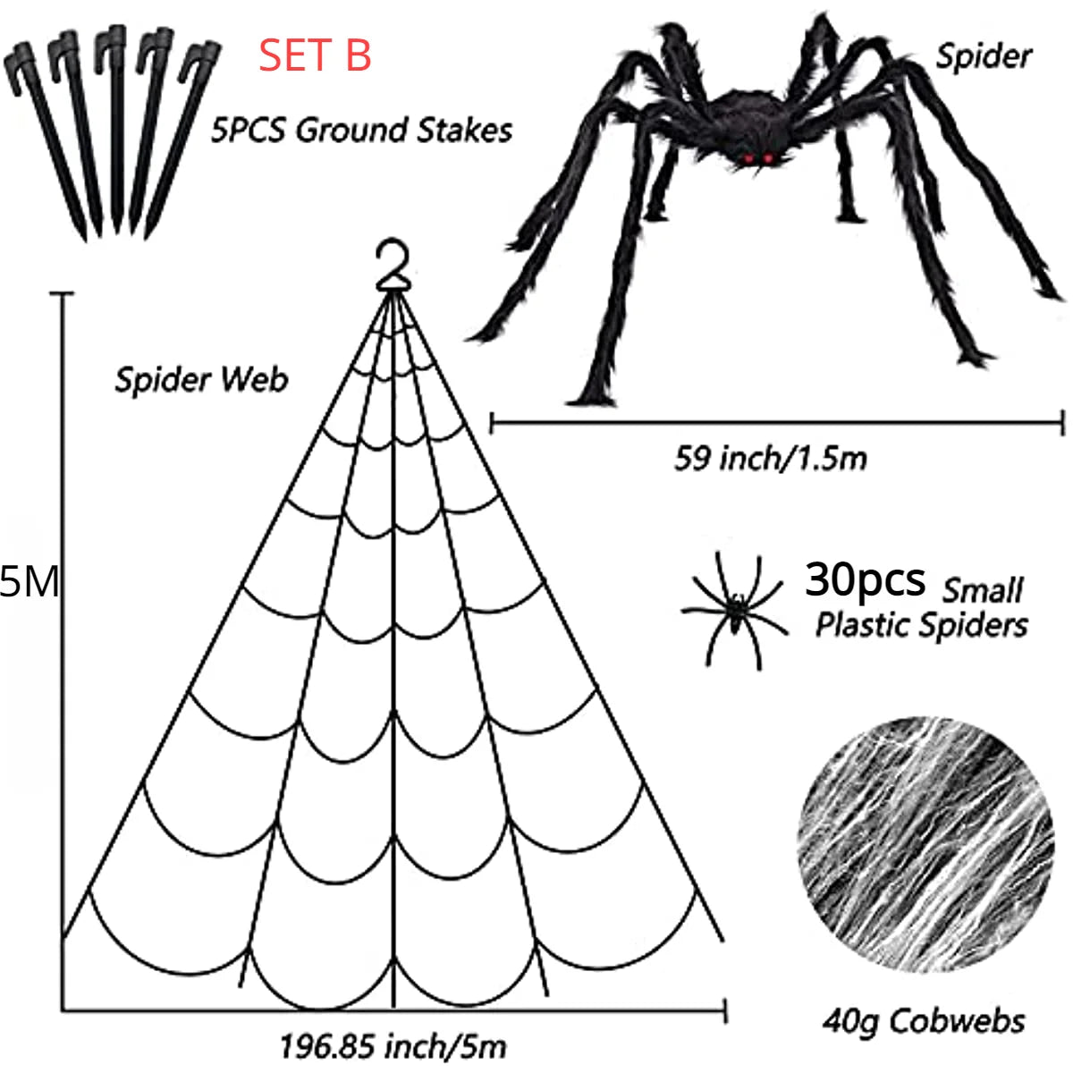 Giant Spider & Huge Web Halloween Decoration for Indoor & Outdoor Haunted Props