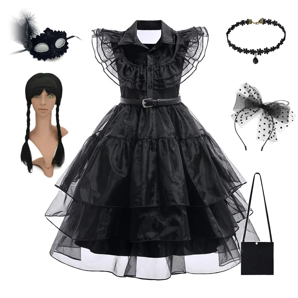 Purim Girls Wednesday Cosplay Dress Halloween Costume & Casual Summer Outfit