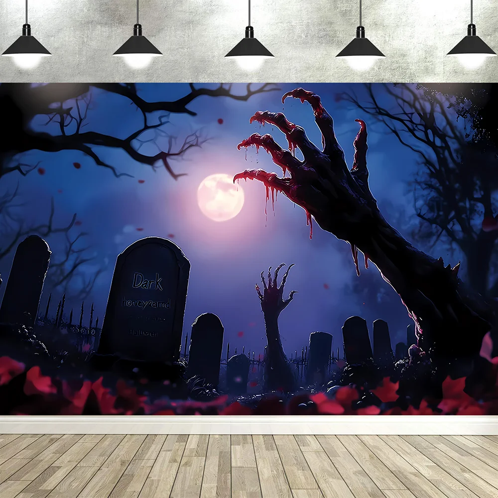 Zombie Horror Halloween Backdrop – Bloody Ghost Shadow Banner