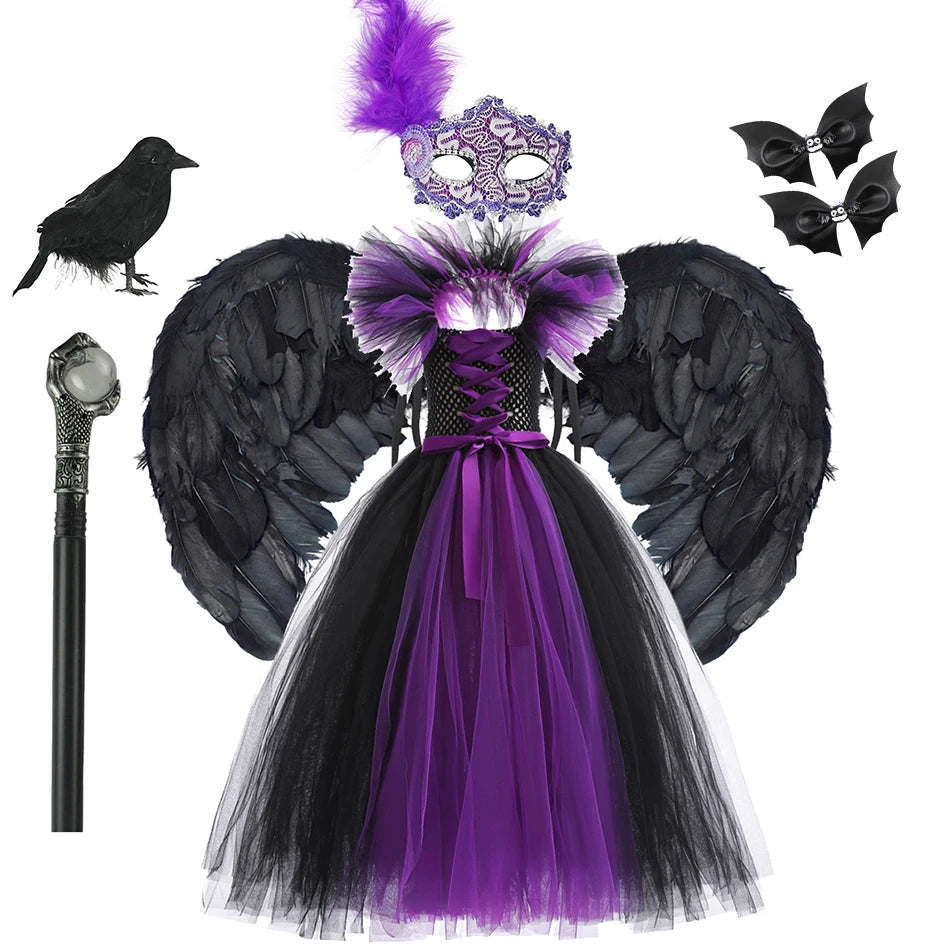 Maleficent Girls Halloween Cosplay Dress – Handmade Tulle Luxury Gown