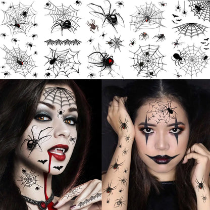 8 Sheets Realistic 3D Spider & Spiderweb Temporary Tattoos for Halloween