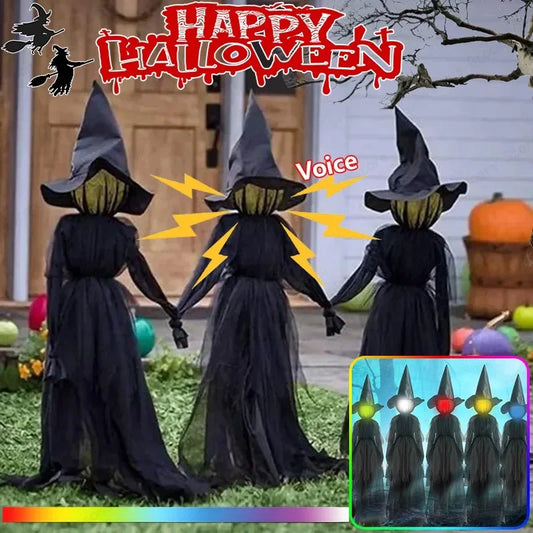 1.5M Light-Up Voice-Controlled Screaming Witches Halloween Decoration Holding Hands